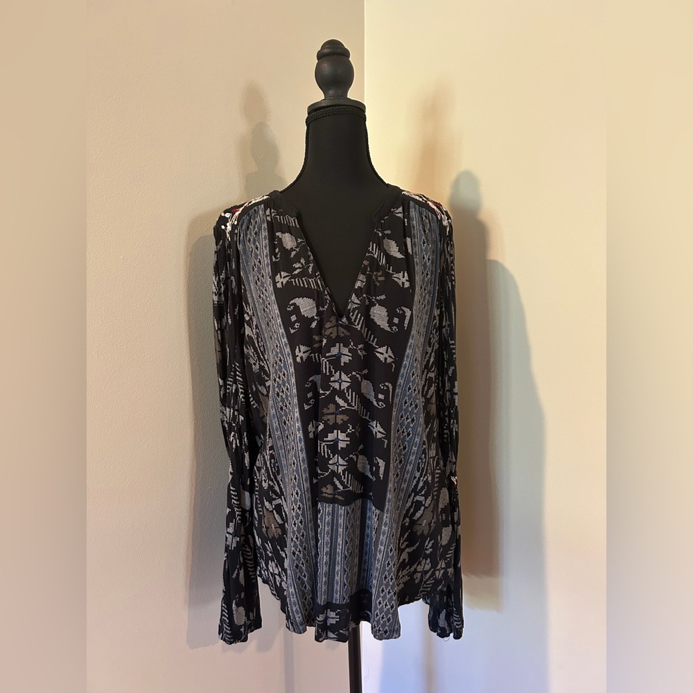 Lucky Brand Black and White Patterned Blouse